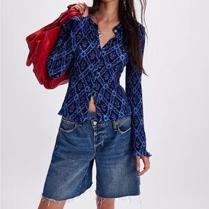 Free People Blue Patterned Blouse